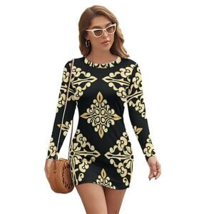 Kokorepublic  Women's Long Sleeve Round Neck Slim Dress